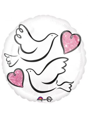 Globo Palomas y Corazones Metalizado 45cm 18"
