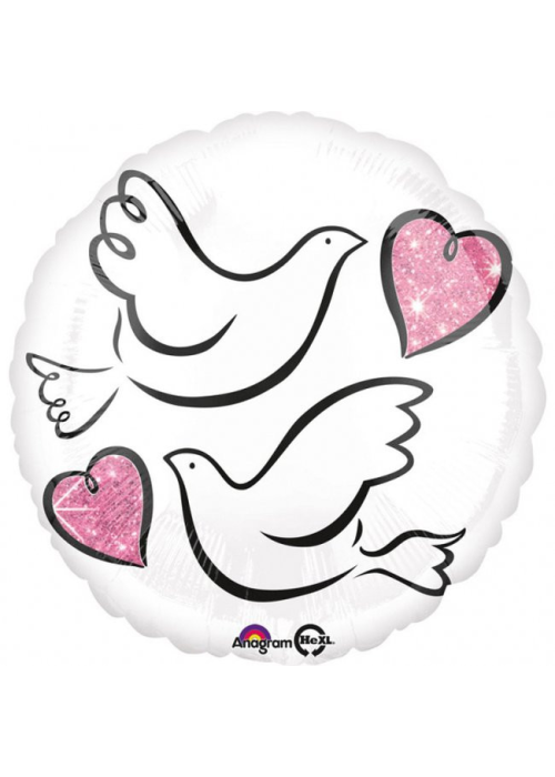Globo Palomas y Corazones Metalizado 45cm 18"