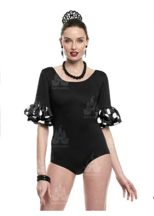 Body Negro con Volantes y Lunares Blancos
