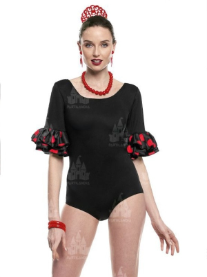 Body Negro con Volantes y Lunares Rojos