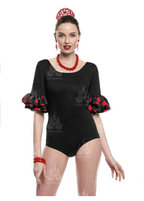 Body Negro con Volantes y Lunares Rojos