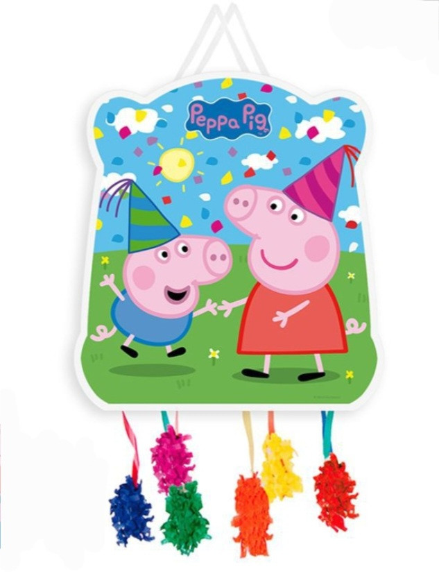 Piñata Peppa Pig 30x40 Cm - Piñata De Cartón Reforzado Para Fiestas De Cumpleaños Infantiles, Con Cintas De Colores Y Sistema De Apertura Sorpresa
