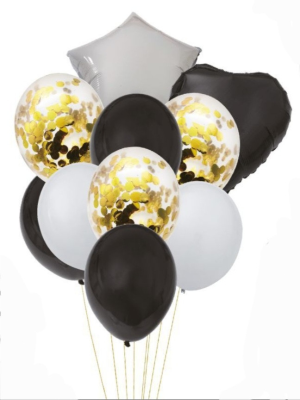 Set Globos Blanco Negro y Oro 10 Unid