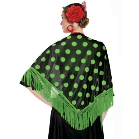 Manton Negro Lunares Verdes