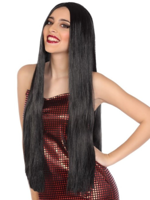 Peluca Melena Extralarga Negra 80CM - Complementos Disfraces Halloween