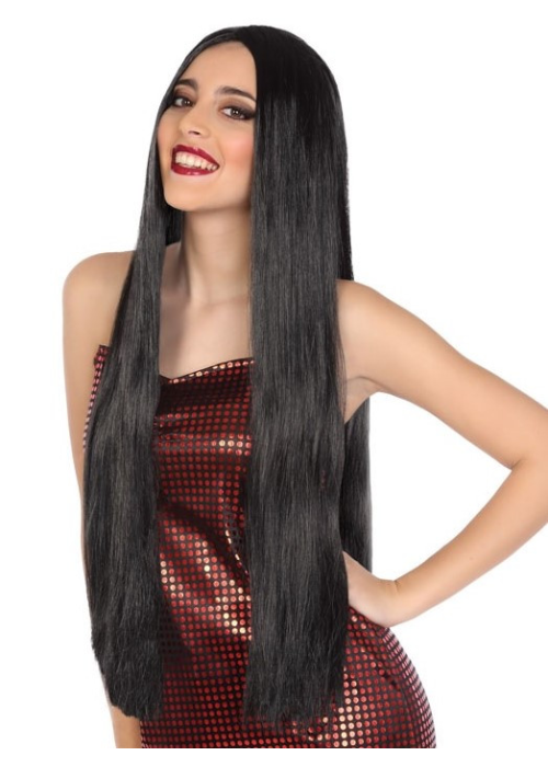 Peluca Melena Extralarga Negra 80CM - Complementos Disfraces Halloween