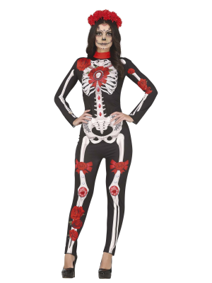 Disfraz de Esqueleto Negro y Rojo para Mujer - Disfraces Halloween Calaveras