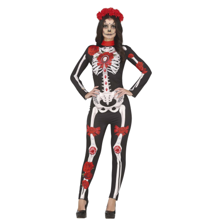 Disfraz de Esqueleto Negro y Rojo para Mujer - Disfraces Halloween Calaveras
