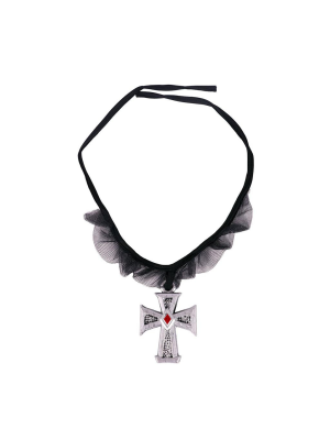 Collar Gargantilla con Tul y Cruz Gotica
