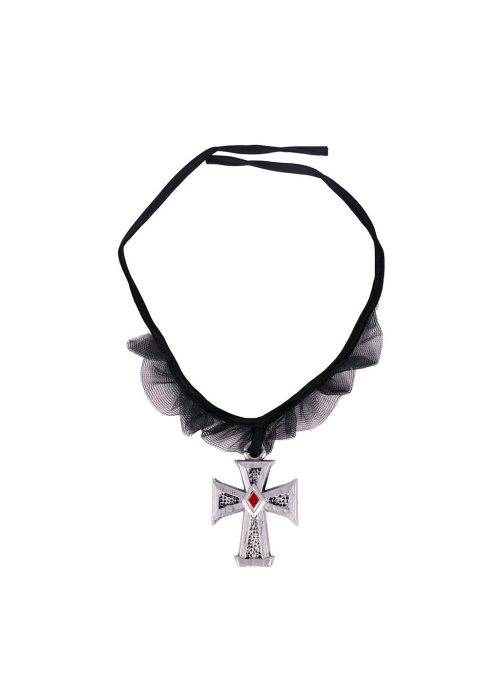 Collar Gargantilla con Tul y Cruz Gotica