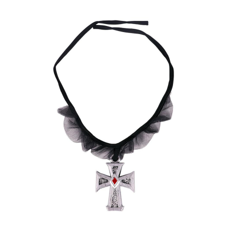 Collar Gargantilla con Tul y Cruz Gotica