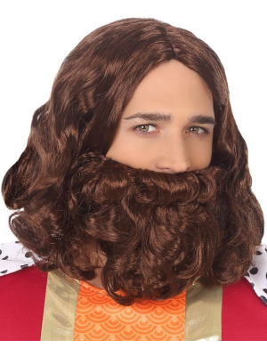 Peruca e Barba de Rei Mago Cinzento