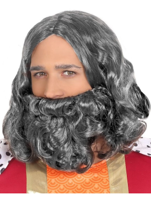 Peruca e Barba de Rei Mago Cinzento