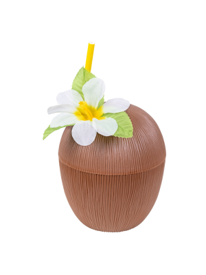 Vaso con Forma de Coco con Flor - Fiesta Hawaiana