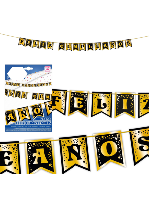 Guirnalda de Feliz Cumpleaños Negra y Dorada de 4m.