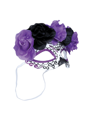 Antifaz Catrina Flores Lila y Negra