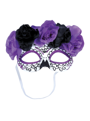 Antifaz Catrina Flores Lila y Negra