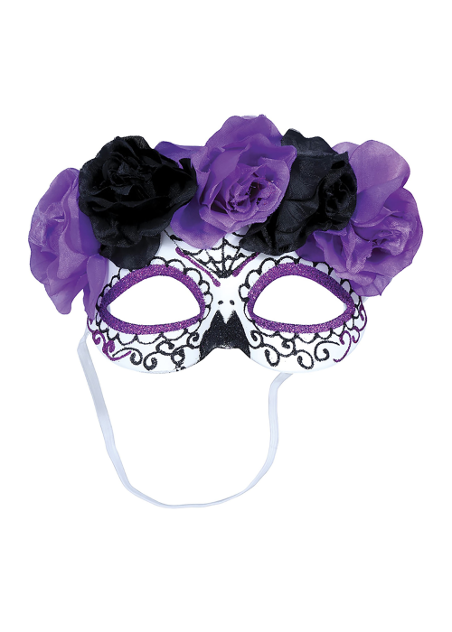 Antifaz Catrina Flores Lila y Negra