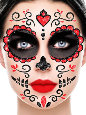 Tatuaje Cara Catrina Glitter