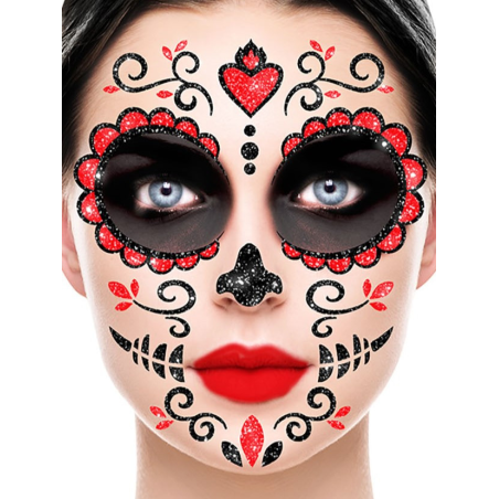 Tatuaje Cara Catrina Glitter