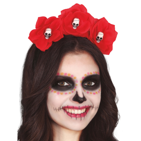 Diadema Flores Rojas con Calveras