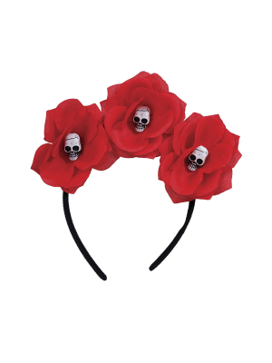 Diadema Flores Rojas con Calveras