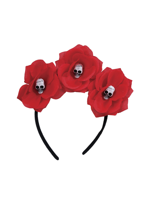 Diadema Flores Rojas con Calveras