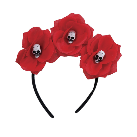 Diadema Flores Rojas con Calveras