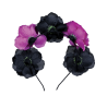 Diadema Flores Negra y Rosa con Calveras