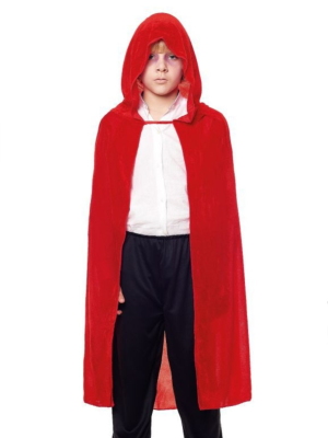 Capa Roja con Capucha de Terciopelo Infantil 90 Cm - Complementos Disfraces Halloween