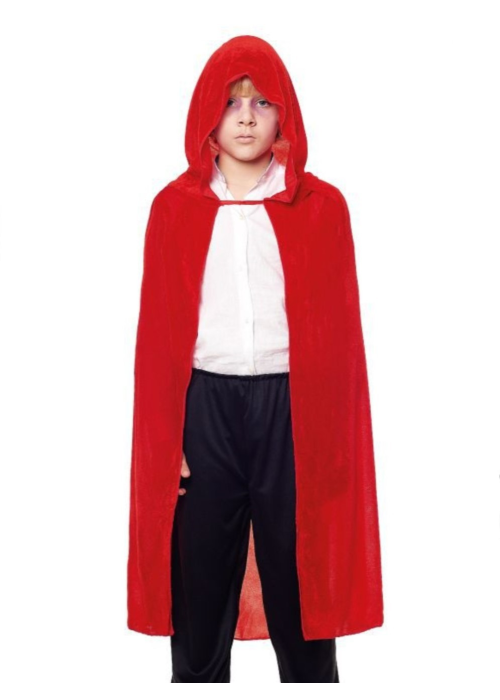 Capa Roja con Capucha de Terciopelo Infantil 90 Cm - Complementos Disfraces Halloween