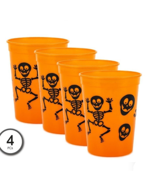 Vasos Naranjas con Esqueletos 4 Unidades
