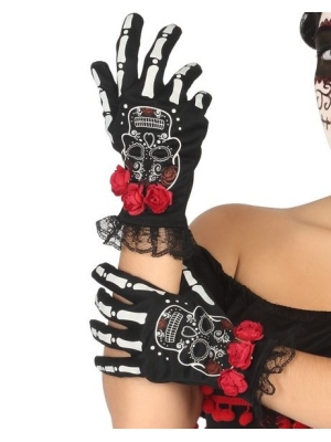 Guantes Catrina Con Flores - Complementos Mexicanos