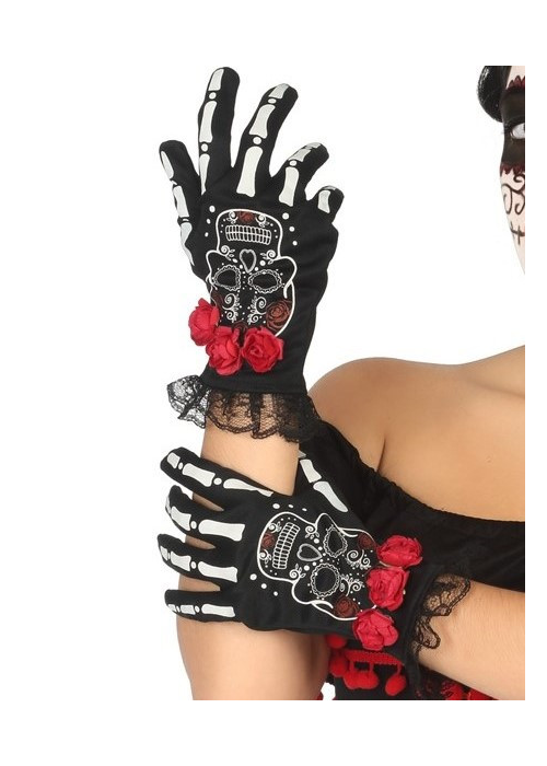 Guantes Catrina Con Flores - Complementos Mexicanos