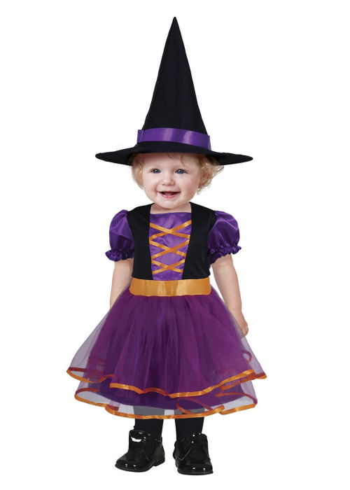 Disfraz de Bruja Morada y Naranja Bebe