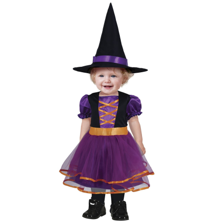 Disfraz de Bruja Morada y Naranja Bebe