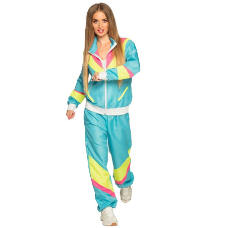 Disfraz de Chandal azul neon años 90 mujer