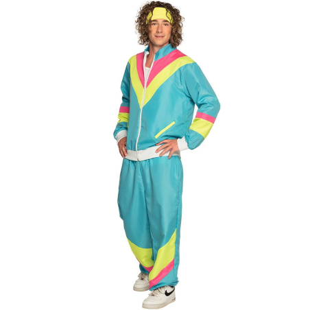 Disfraz de Chándal años 80 Azul neon Hombre