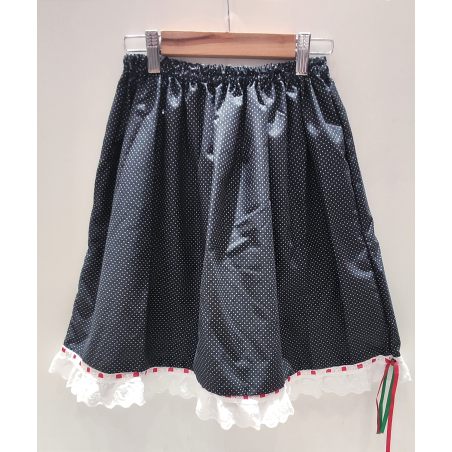 Falda Casera Negra Motas con Puntilla