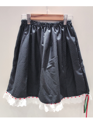 Falda Casera Negra Motas con Puntilla
