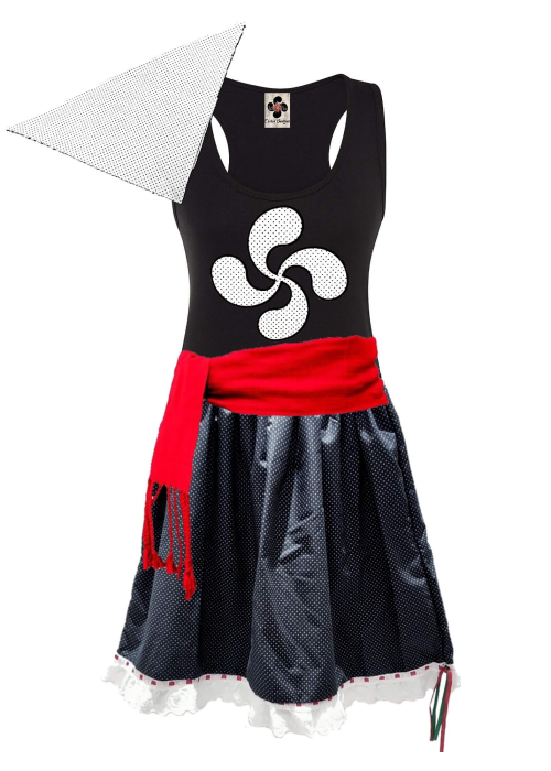 Conjunto Neska negro tirantes Lauburu - Trajes Vascos