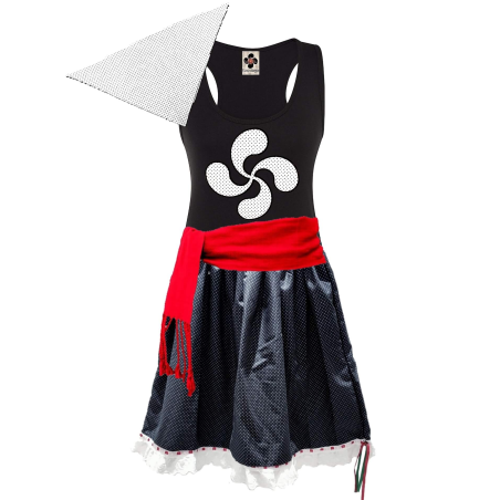 Conjunto Neska negro tirantes Lauburu - Trajes Vascos