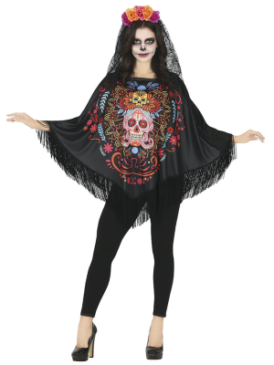 Disfraz de Poncho Catrina para Mujer - Disfraces Halloween Esqueletos