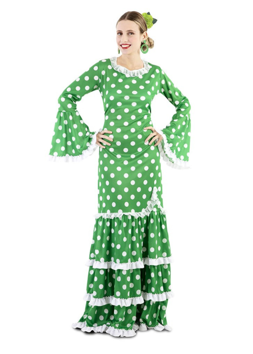 Falda de Flamenca / Sevillana para Mujer con Volantes y Lunares Verde y  Negro