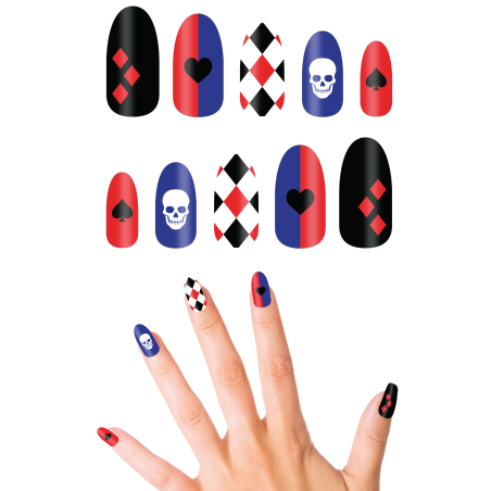 Uñas Harley Quinn 10 Unid - Complementos Halloween Joker