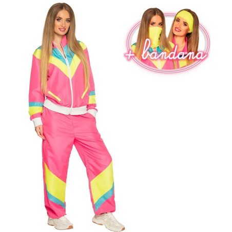 Disfraz de Chandal Rosa neon años 90 mujer