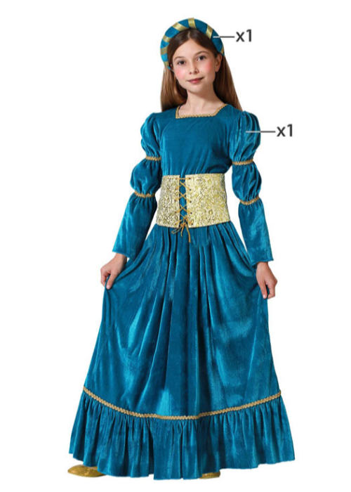 Disfraz de Dama Medieval Azul Infantil