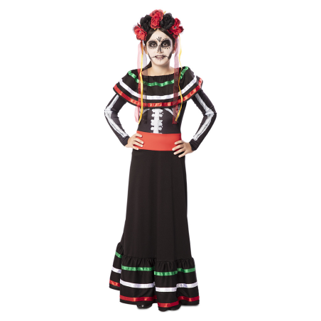 Disfraz de Catrina Rosa Largo Infantil