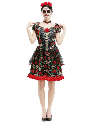 Disfraz de Catrina Corto para Mujer - Disfraces Halloween Esqueletos