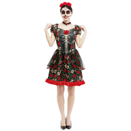Disfraz de Catrina Corto para Mujer - Disfraces Halloween Esqueletos